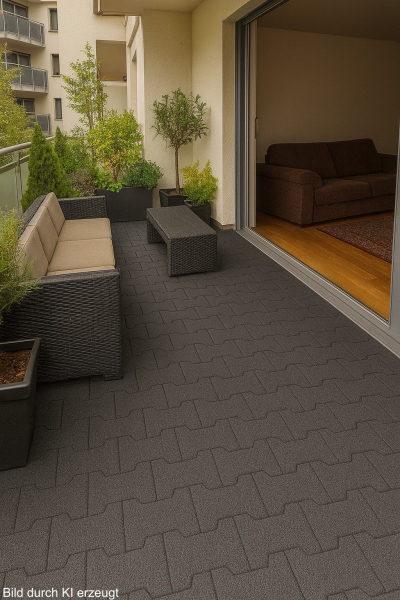 Balcony paving 23 mm black made of rubber, double-T design